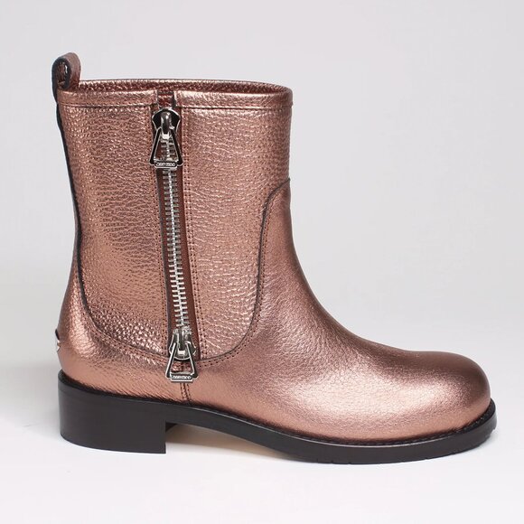 JIMMY CHOO Dondo Rosewood Grainy Calf Leather Biker Boots - Picture 1 of 12